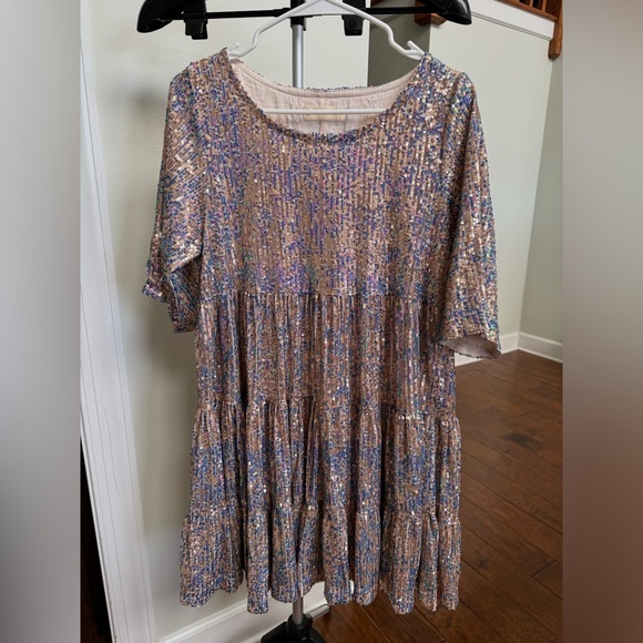 Amazing Lace MY QUEEN SEQUIN BABY DOLL DRESS in Unicorn Size M - Picture 3 of 3